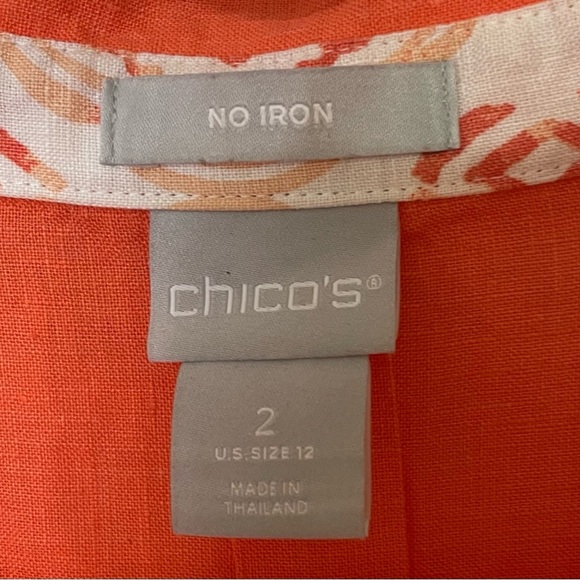 Chico’s No Iron Women’s Size L button down orange Linen - Picture 3 of 10